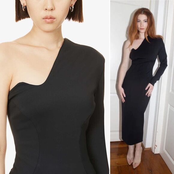 NWT MOTHER OF ALL Scarlet One-Shoulder Midi Dress Black Size Medium NEW